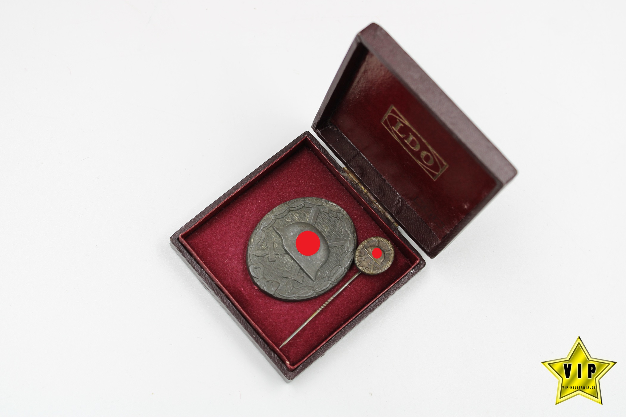 Verwundetenabzeichen Silber L/53 mit Miniatur L/11 im LDO Etui
