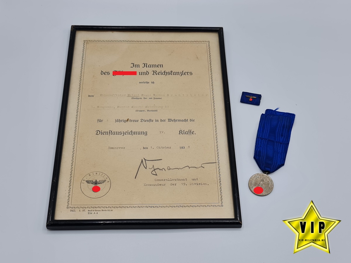 Wehrmacht Dienstauszeichnung 4 Jahre + Urkunde
