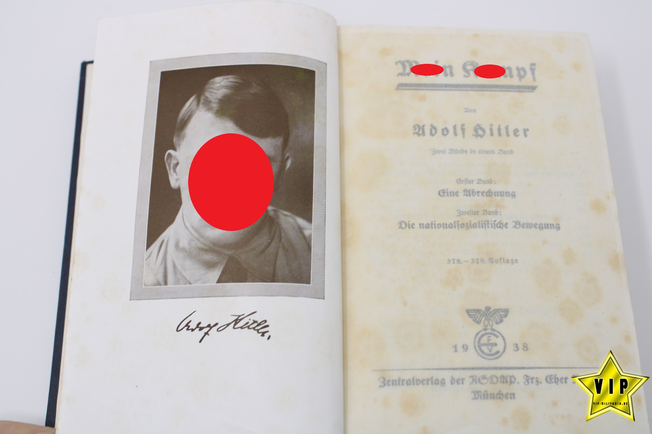 Mein Kampf Volksaugabe 1938 mit Schutzumschlag und Widmung 