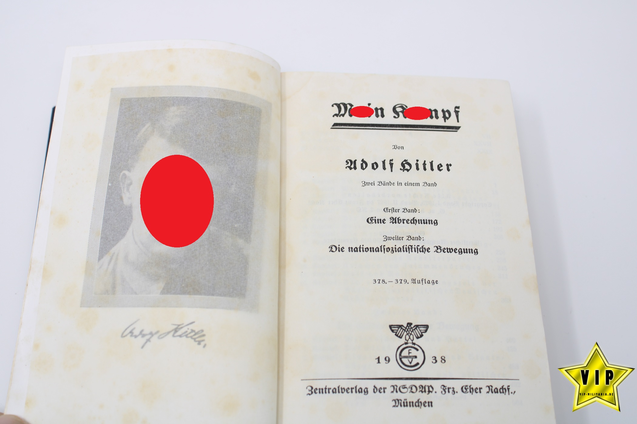 Mein Kampf Volksaugabe 1938 mit Schutzumschlag und Widmung 